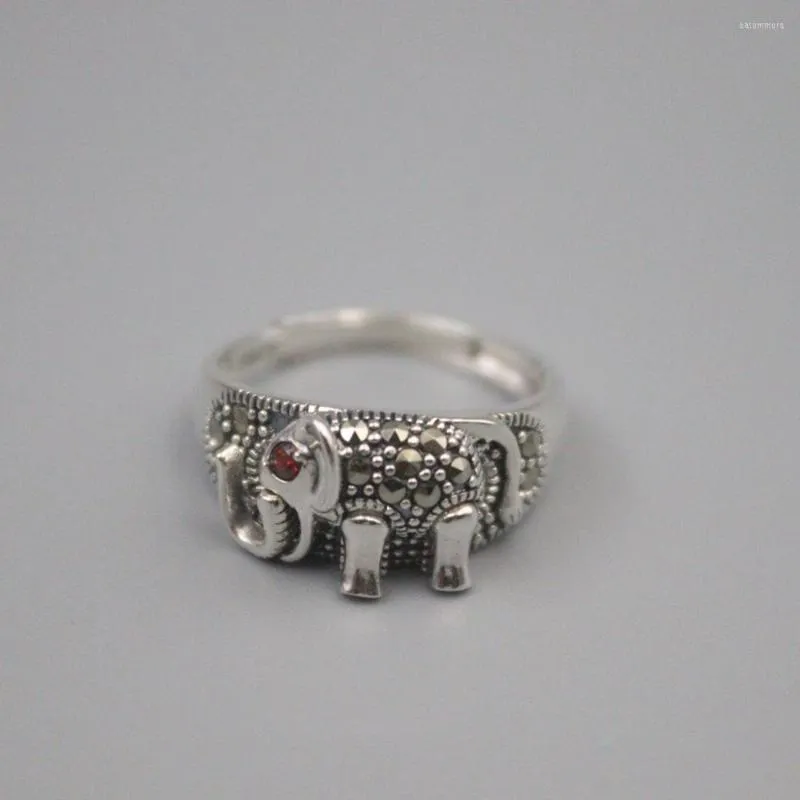 Anillos de racimo Anillo de plata esterlina 925 pura Banda 9 mm Zircon Elefante Tamaño ajustable para mujeres Hombres