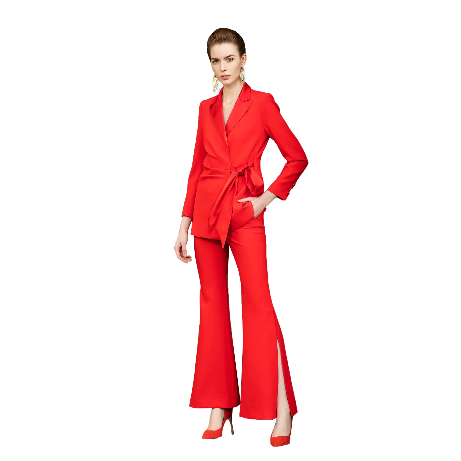 Ensemble De Combinaisons De Pantalons Sur Mesure Rouge Brillant