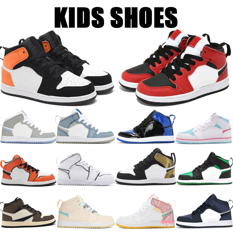أحذية الأطفال 1S أسود 1 أحذية الأولاد العالي المصمم لكرة السلة للمدربين الأزرق للأطفال طفل الأطفال الصغار الصغار