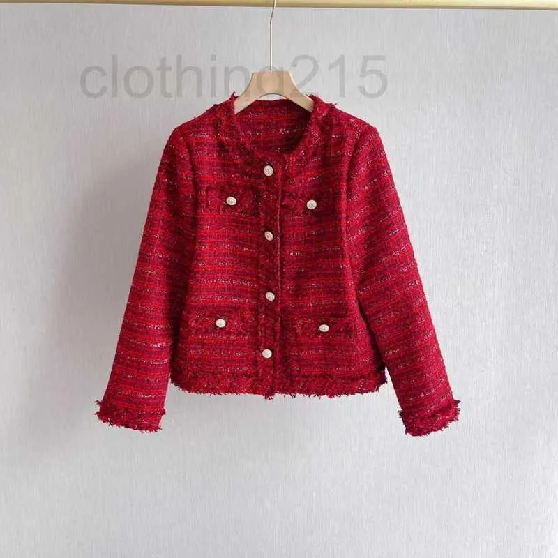 Damesjacks Designer Nieuwe stijl Celebrity Franse Red High Grade Bright Silk Tweed Short Coat Woman IUEC