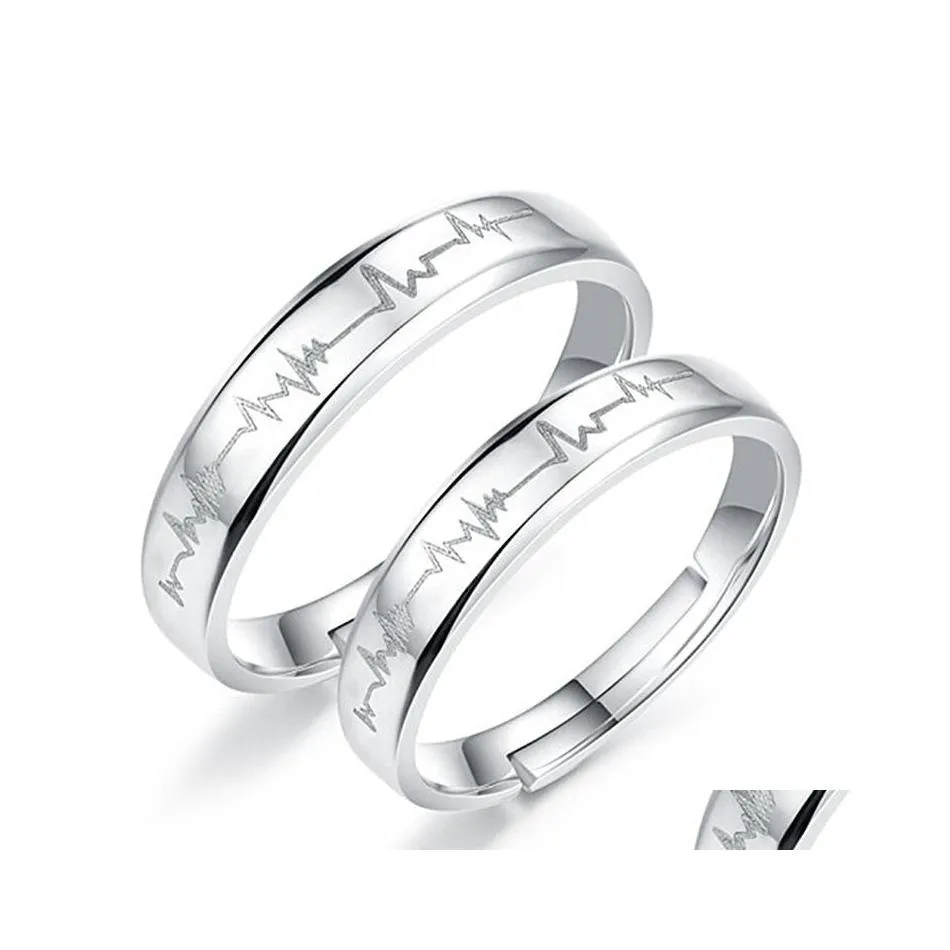 Casal Rings 2pcs adoram eletrocardiograma de cora￧￣o ajust￡vel para amante valentinaDay presente de noivado de noivado de noiva Droga Drop Drop Drop Dhhoq