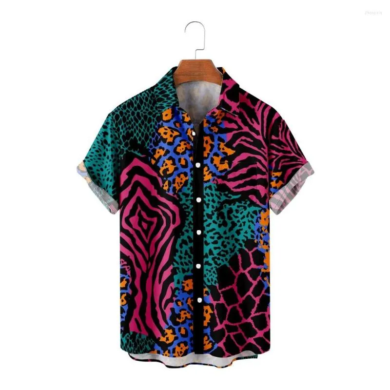 Mäns avslappnade skjortor Summer Leopard Print Shirt Streetwear Men's Short Sleeve Tops Fashion Party Button