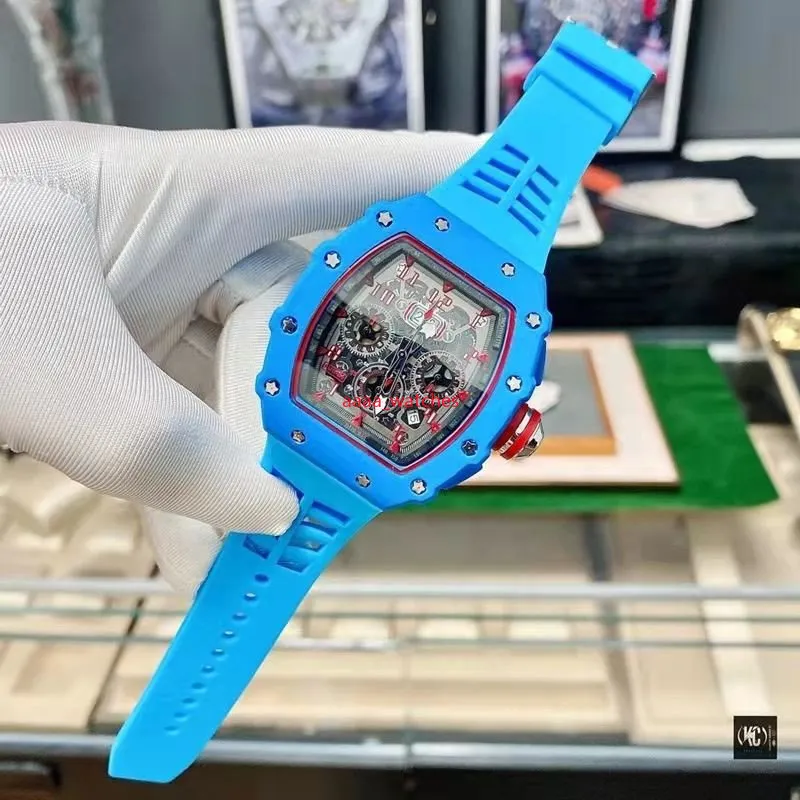 volledig functionele herenhorloges automatische horloges zwart blauwe kleur lichtgevende kalender 43 mm wijzerplaat silicoen band man horloge kis