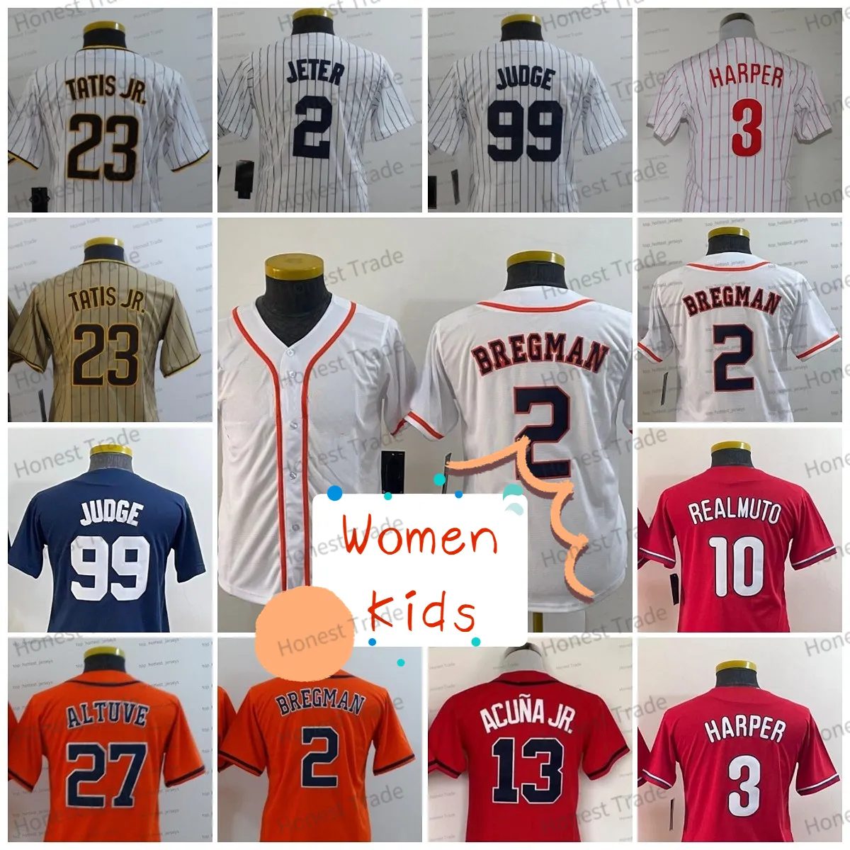 10 JT Realmuto Bryce Red Jersey Youth Harper Aaron 2 Alex Judge Bregman 27 José 2 Derek Altuve Ronald Jeter 13 Acuna Jr. White Brown Kids Women Jerseys cosidas