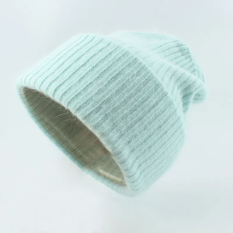 Berets Selling Winter Hat Women Real Rabbit Fur Beanie Caps For Men Fashion Luxury Warm Knitted Bonnet Hats 230214