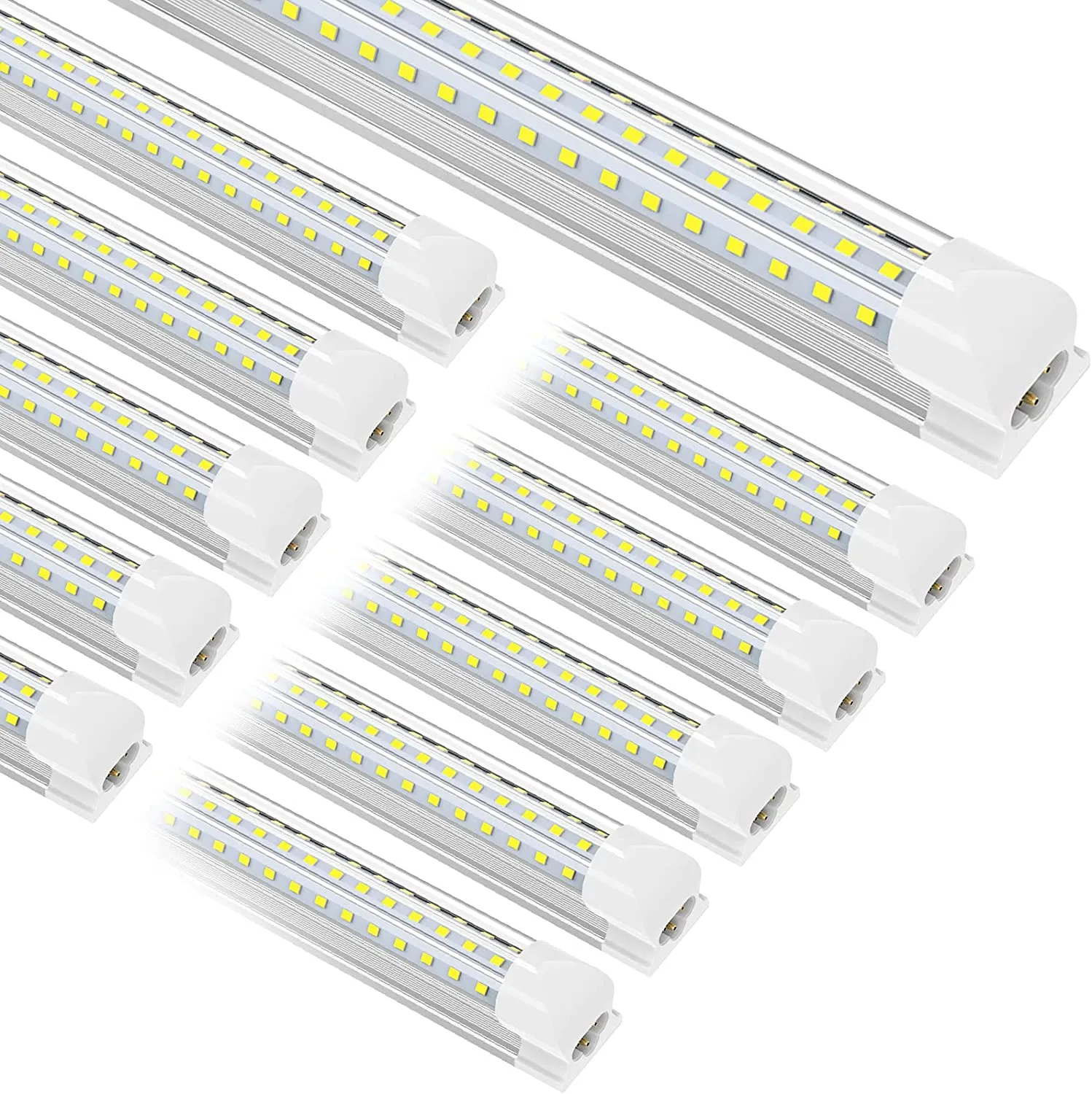 (10-Pack) 8ft LED Shop Light Fixture, 90W, 5000K Daylight White, Hight Output T8 Integrated Tube Lights, D Shape 3 Rows, 8 Foot Linkable Shop Lights for Garage Workshop