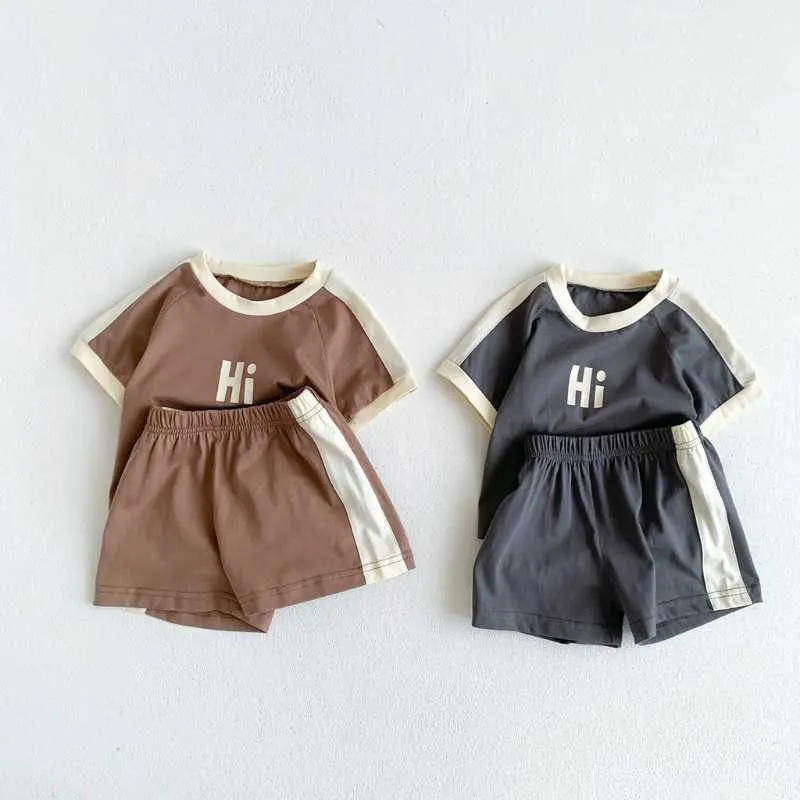 Ensembles de vêtements enfants HI lettre impression costume été nouveau Style bébé décontracté manches raglan haut sport deux pièces