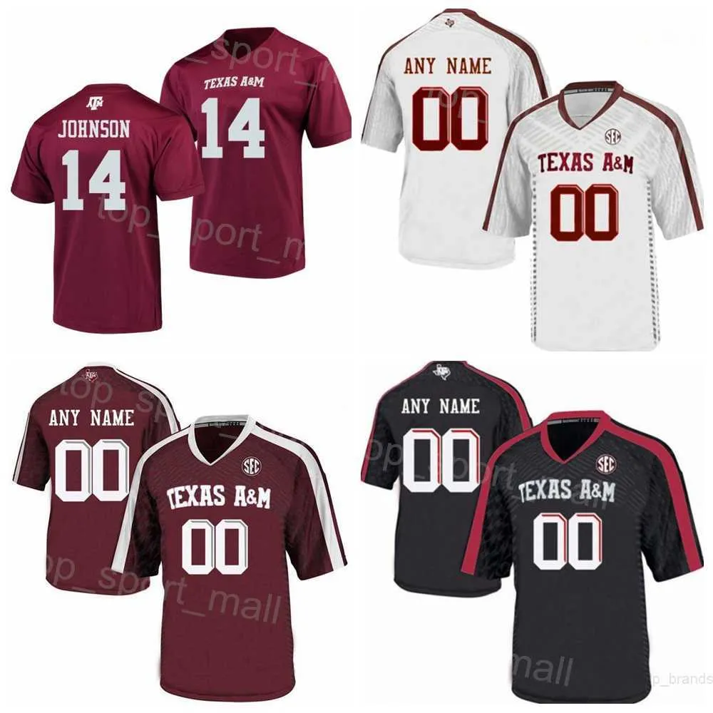 NCAA College AM Texas Aggies Football 14 Max Johnson Jersey 1 Evan Stewart 20 Jardin Gilbert 45 Edgerrin Cooper 8 Yulkeith Brown 34 LJ Johnson Jr Team Nero Rosso Bianco