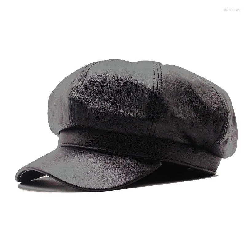 Bérets chapeaux pour femmes en cuir Pu octogonal Sboy casquette hommes dames Panama élégant artiste peintre casquettes béret femme chapeau