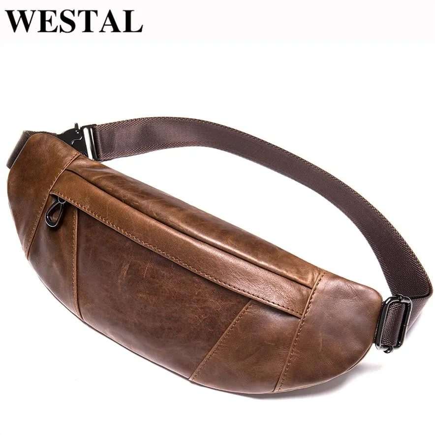 WESTAL hommes ceinture sac en cuir véritable sac de taille mâle fanny pack homme ceinture poche course hanche sacs téléphone portable sac hommes wai329s