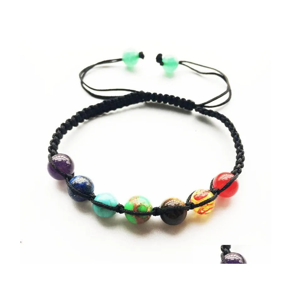 Brins de Perles 7 Chakra Bracelet 8Mm Grosses Perles Yoga Guérison Nce Surnaturel Lave Reiki Pierres Drop Delivery Bijoux Bracelets Dh6Tk