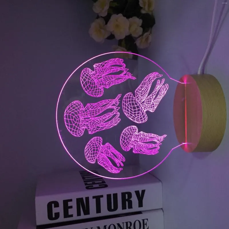 Luci notturne meduse in legno 3d illusione ottica lampada a led 7 colori ologramma acrilico tavolo da banco di casa home office decorazione arte decorazione