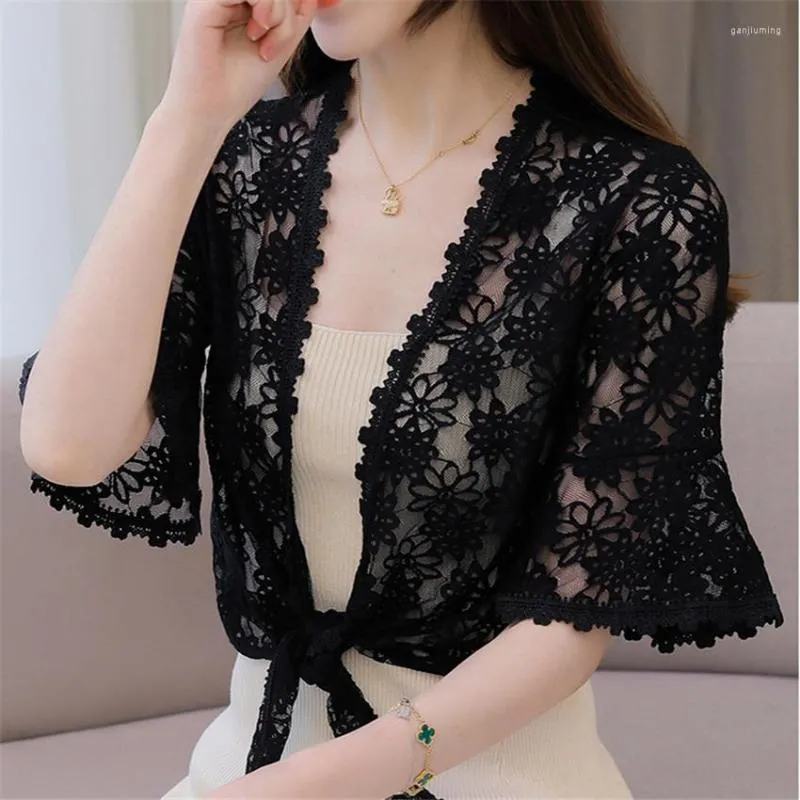 Women's Jackets 2023 Summer Elegant Women Shawl Capes Lady Lace Wraps Bow Tie Wrap Bolero Accessories Coat Tops Sun Protection Fairy WZ1665