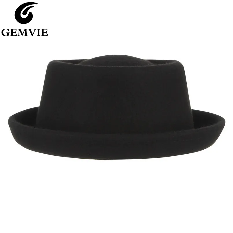 Wide Brim Hats Bucket GEMVIE Classic 100 Wool Soft Felt Pork Pie Fedora for Men Women Autumn Winter Curved Dress 230214