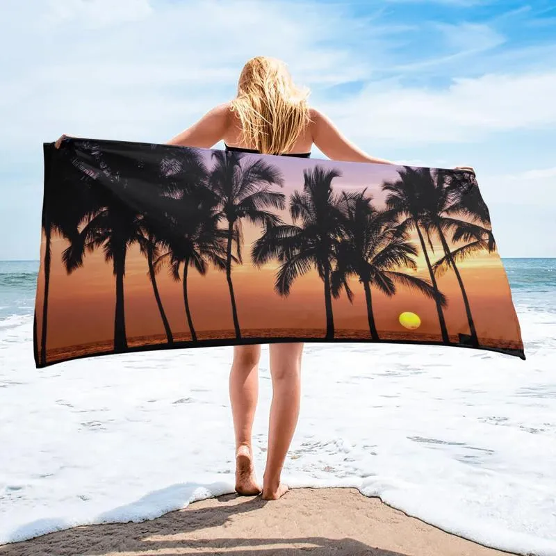 Serviette cocotier coucher de soleil le paysage bain accessoires de salle de bain serviettes de plage en microfibre à séchage rapide pour adultes