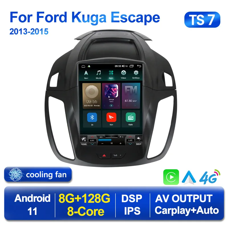 2 DIN CAR DVD Android 11 Player dla radia w stylu Tesli dla Forda Kuga 2 Escape 3 2013-2016 Multimedia GPS 2DIN CARPLAY STEREO