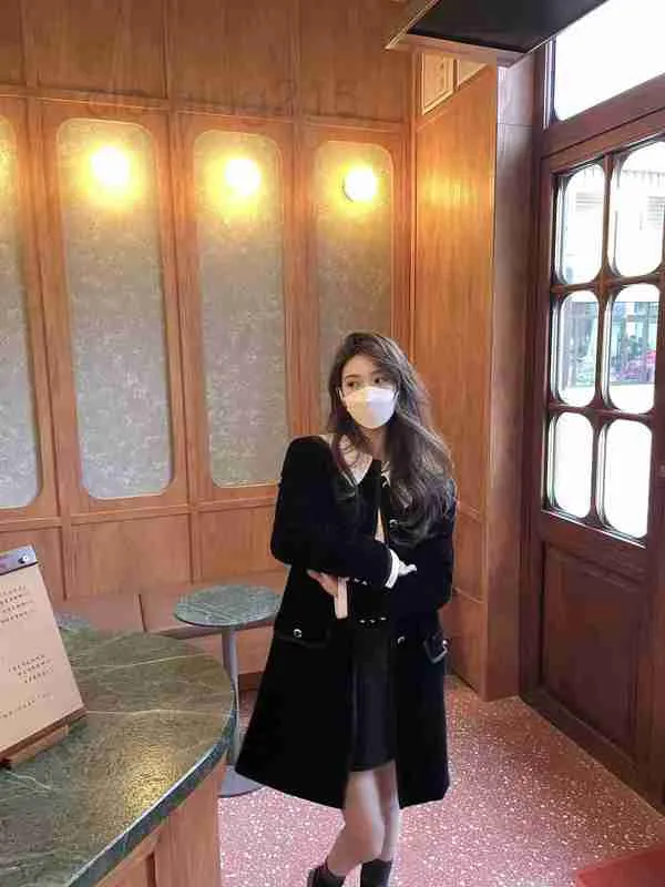 Casual Dresses Designer 22 Autumn and Winter Delicate Lace Doll Neck Two-wear Coat Dress NUF1