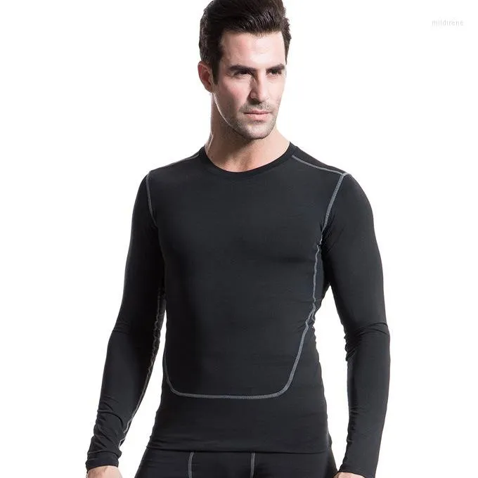 Herren-T-Shirts, Herren-Kompressionsoberteile unter Base Layer PRO Tight Langarm-Fitness-Männer tragen T-Shirt Bodybuilding-Markentrikot