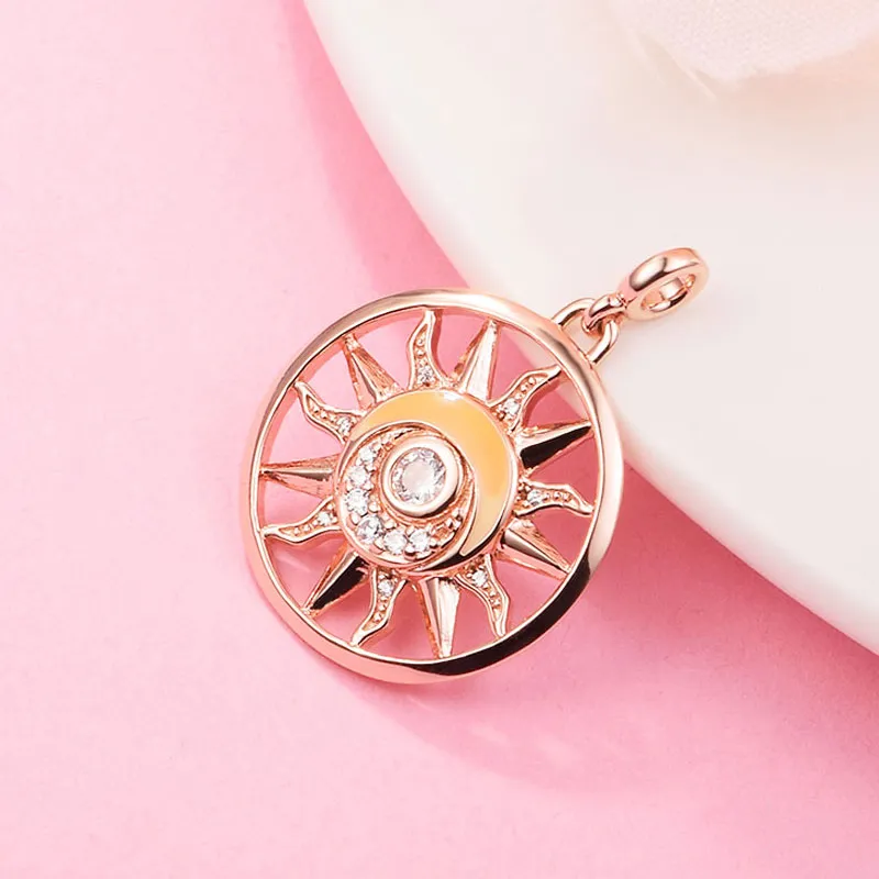 Rose Gold Plated Silver ME Styling Sun Power Medallion Dangle Charm Bead Only Fits European Pandora Me Type Jewelry Bracelets Necklaces