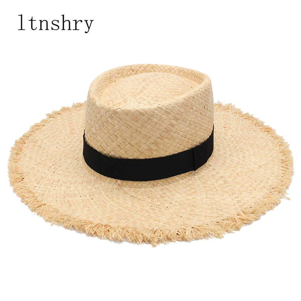 Hates de borde anchos 2019 NUEVO CINTO DE SUMMER Rafia Sol Sol Sombreros para mujeres Fashion Fashion Plegable Capa hecha a mano Brima Panama Beach Hat R230214