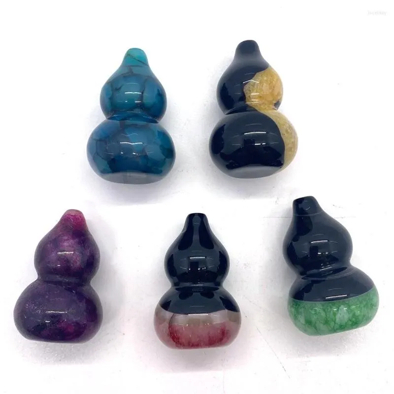 Чары 1pcs Natural Agate Gourd Lucky Bead Bead Pante Dragon Patter