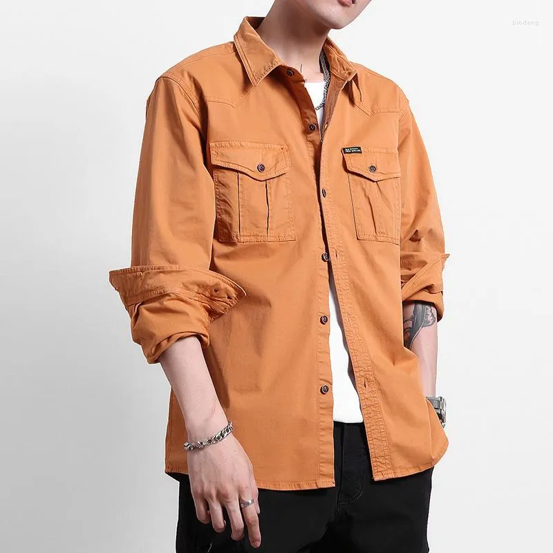 Casual overhemden voor heren Heren Heren 2023 Militair overhemd Lente Ademend Katoen Blouse Lange mouw Cargo Werkend Camisa Mannelijk Legergroen