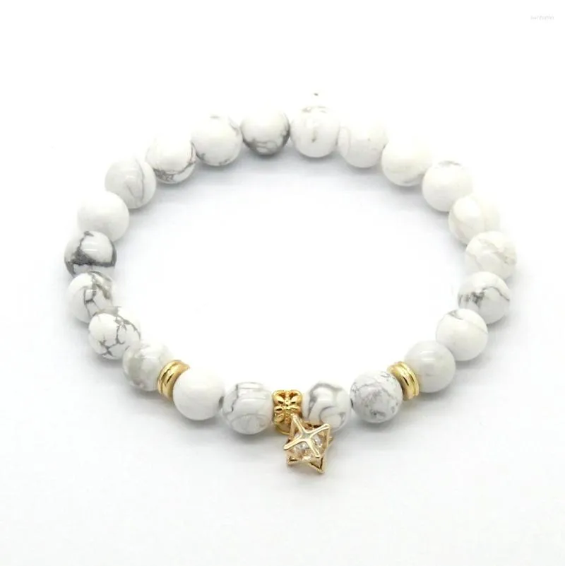Strand Ailatu – Bracelets porte-bonheur en perles CZ de haute qualité, cadeau de fête avec pierre Howlite blanche de 8mm, vente en gros, 10 pièces/lot