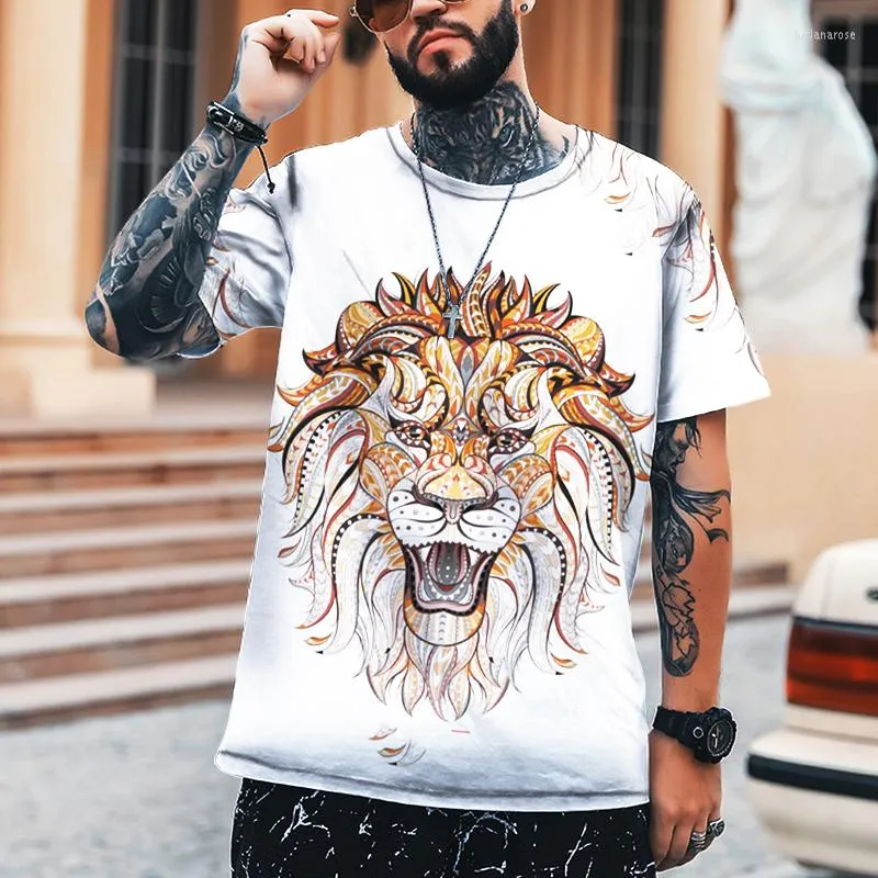 Męskie koszulki Trend Men's Street Trend T-shirt Hip Hop Harajuku w stylu Lion Print Leica Polyester Wysoka jakość Bran225x