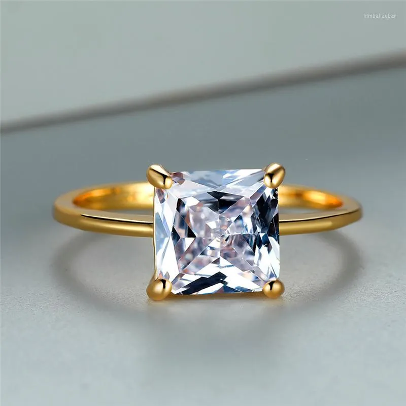 Wedding Rings Princess Cut White Zircon Square Stone Ring Female Luxury Crystal Engagement Charm Gold Color Party For Women