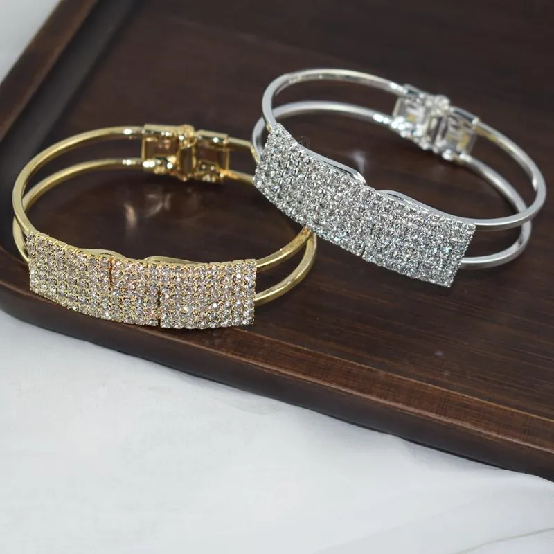 Bracelet Mode Strass Bijoux Pour Femmes De Luxe Classique Cristal Pave Lien Bracelet Accessoires De Fête De Mariage Cadeaux De MariéeBangle