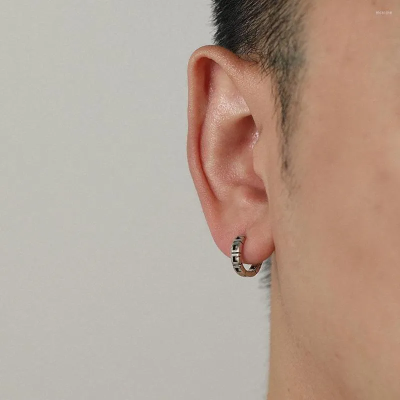 Hoop Earrings Geometric Patttern Small Earring For Men Sliver Plated Emo Korean Fashion Vintage Jewelry Teenage Boy