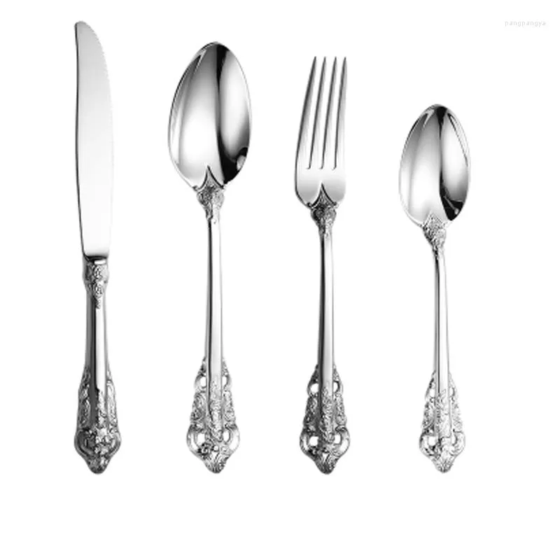 Ensembles de vaisselle haut de gamme plaqué or Relief 304 couteau et fourchette en acier inoxydable cuillère cuillère à café ensemble vaisselle de luxe