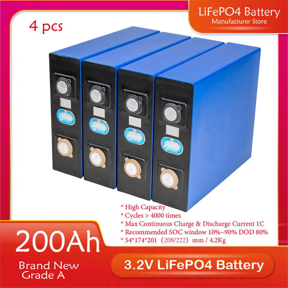 16st 202AH 3.2V LIFEPO4 BATERIA DIY 12V 24V 48V 200AH Uppladdningsbart batteri för solenergilagringssystem med TABAR NO -skatt