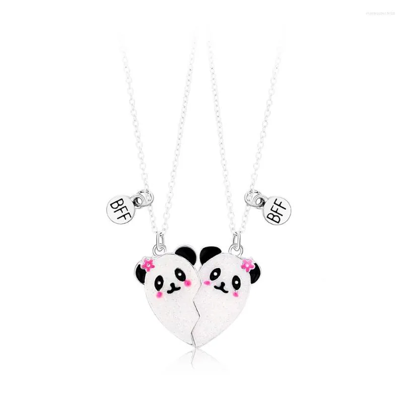 Chaînes 2pcs / Set Couture Magnétique Panda Amis Pendentif Collier Chaîne Mignon BFF Amitié Bijoux Charme Pour Fille Femmes