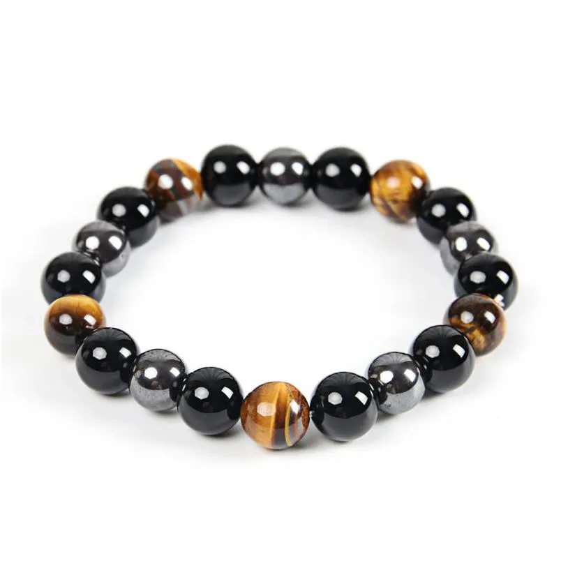 Beaded Men Bracelet Bangle Natural Stone Bracelets For Women 10Mm Tiger Eye Hematite Black Obsidian Drop Delivery Jewelry Dhgarden Dhjf1