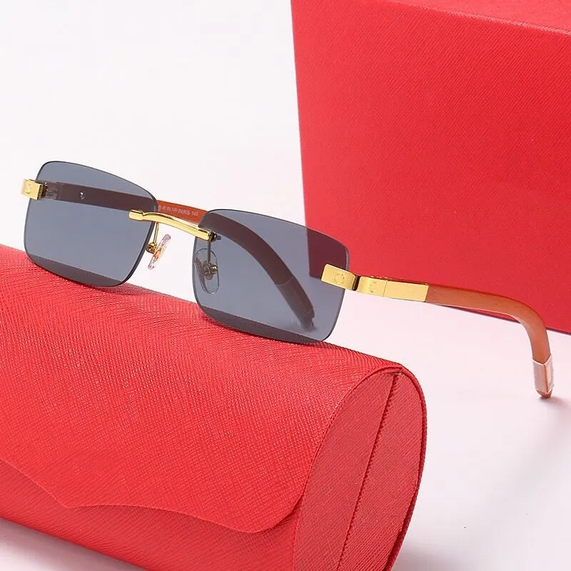 Rimless sunglasses Women's fashion Wooden spring leg sunglasses men's Carti rectangular glasses Designer Sun Frame UV400 Glasses Wooden men's glasses Glasses