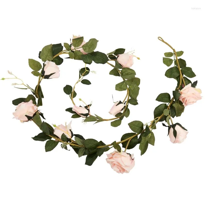 Dekorativa blommor lber 180 cm Artificial Rose Flower Vine Wedding Real Touch Silk med gröna blad för hem hängande krans december