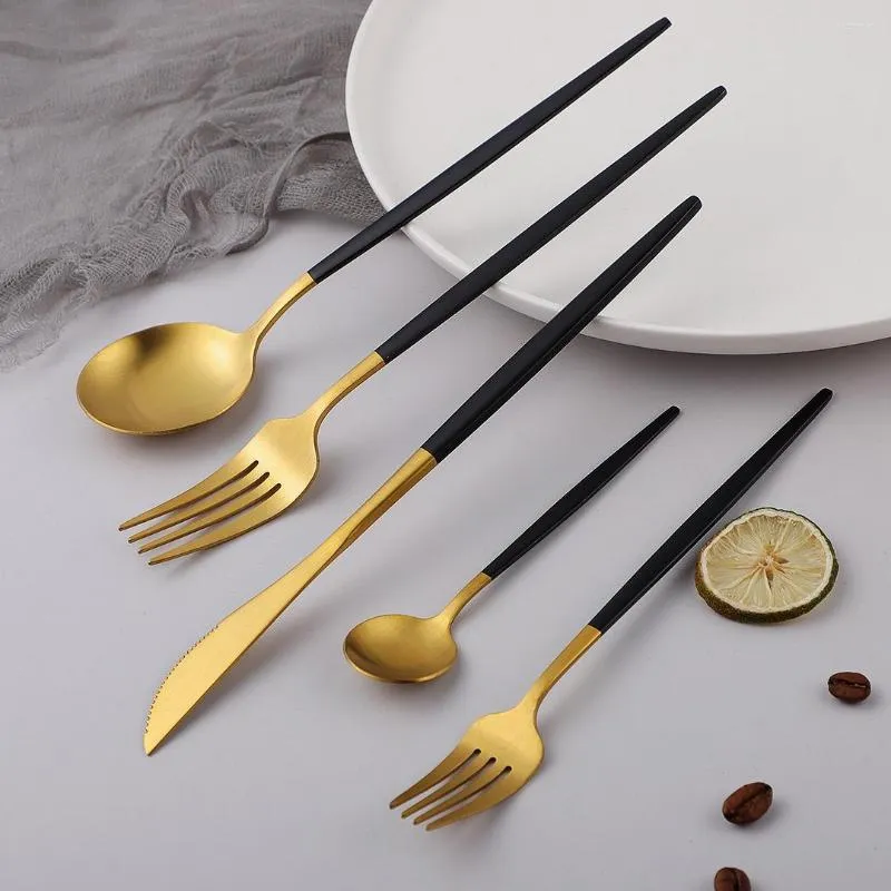 Dinnerware Sets Kitchen Utensils Black Gold Tableware Cutlery Set Wedding Fork Knife Spoon Stainless Steel Flatware Travel