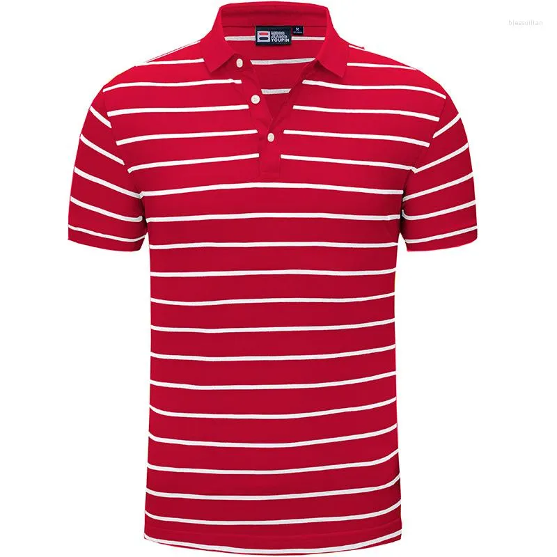 Herrpolos 2023 Polo Shirt-Men's Stripe Leisure Lapel rörelse Kort ärmskjorta Custom