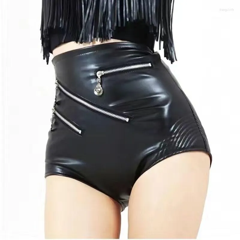 Женские шорты женщин с высокой талией Pu Faux Leather Sexy Disco Shiny Bottoms for Raves Festivals Costumes