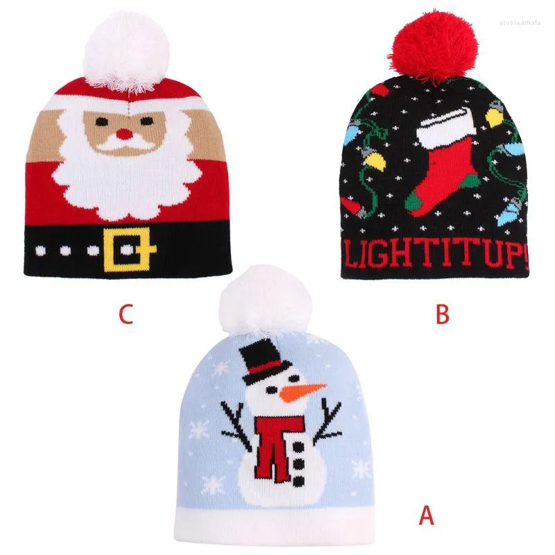 Bérets Enfant Enfants Bébé Hiver Tricoté Bonnet Chapeau Mignon Coloré Dessin Animé Santa Bonhomme De Neige Chaussette De Noël Pompon Chaud Crâne Cap