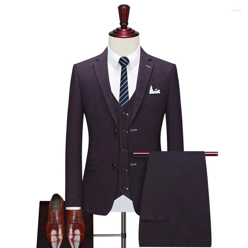 Men's Suits High Quality (Blazer Vest Trousers) Men's British Style Casual Simple Elegant Fashion Business Slim Formal 3-piece Suit