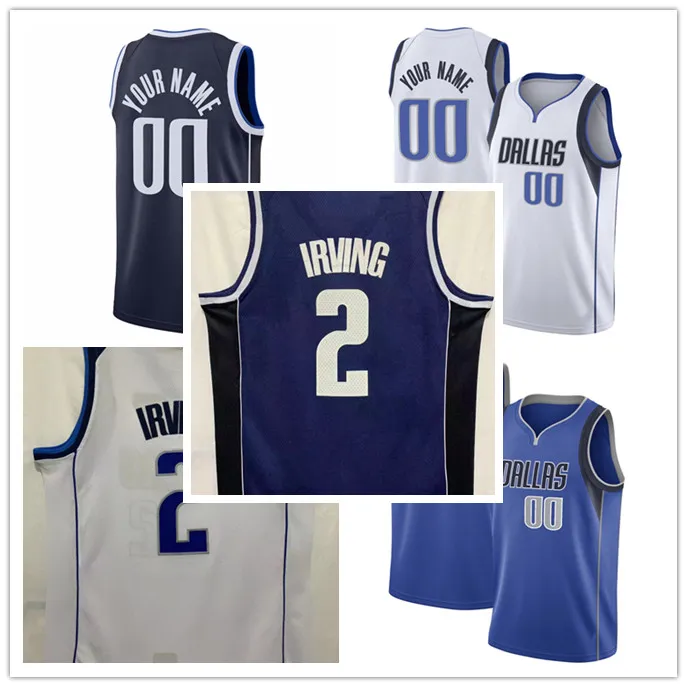 Kyrie 2 Jersey Dallas Luca Doncic 77 Marine Blanc Bleu 2023 Maillots Basketball Hommes Cousu Jersey S-XXL Mix Match Order