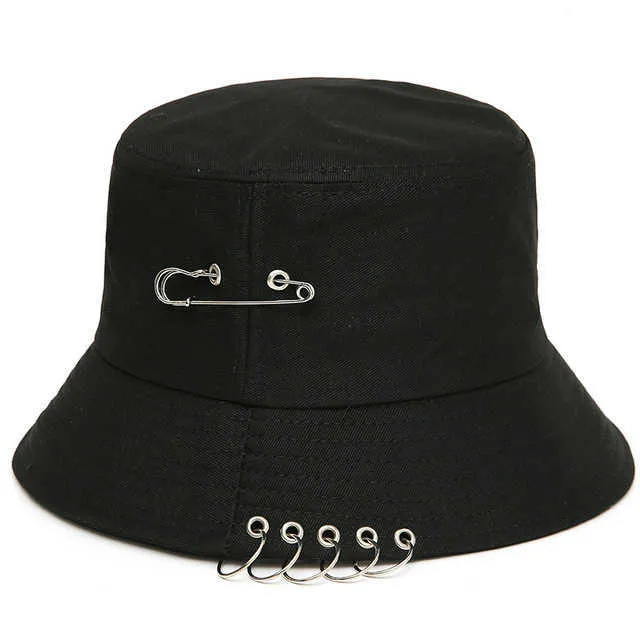 Brede rand hoeden broche ring Harajuku emmer hoed mannen vrouwen unisex k pop bob outdoor strand zon hoed mode panama stijlvolle vissersvisser cap r230214