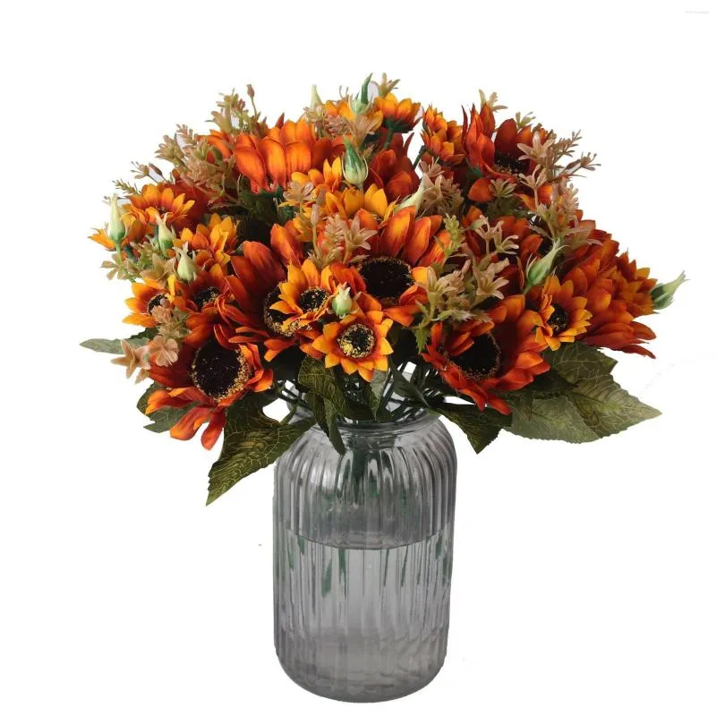 Fiori decorativi Fiore artificiale Girasole autunnale Sole europeo Matrimonio Arredamento per la casa Piccolo bouquet di simulazione