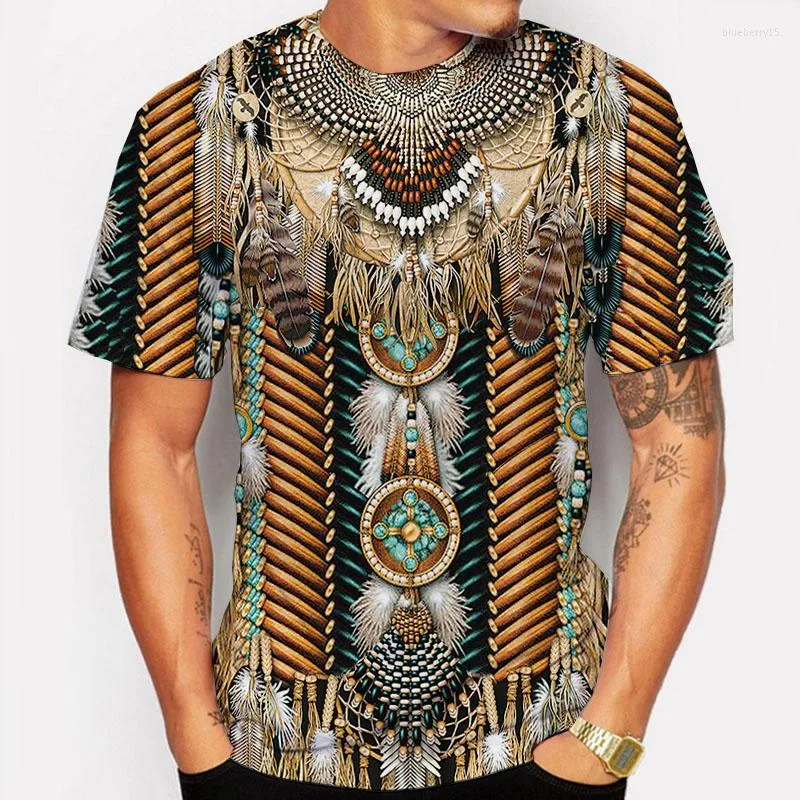 メンズTシャツ2023サマーメンズファッショントップTシャツ3Dメカニカル印刷エスニックコスチューム男性ラウンドネック特大のトップCPE