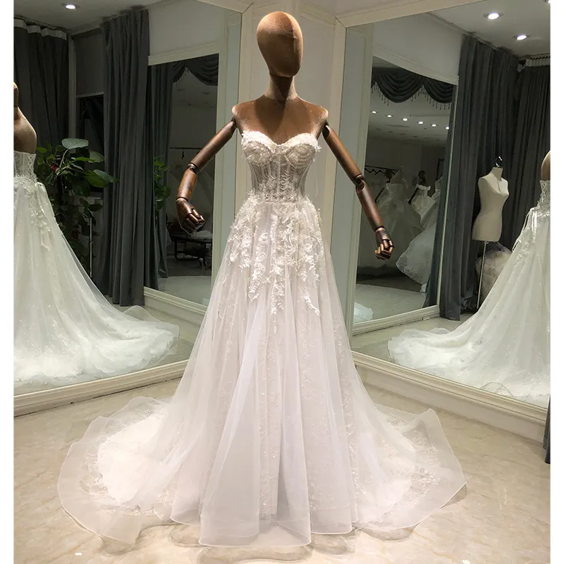 Party Dresses SL9044 Romantic Sweetheart Neck Detachable Sleeve Bride ALine Wedding Dress Appliques Beading Bohemian Bridal Gown 230214