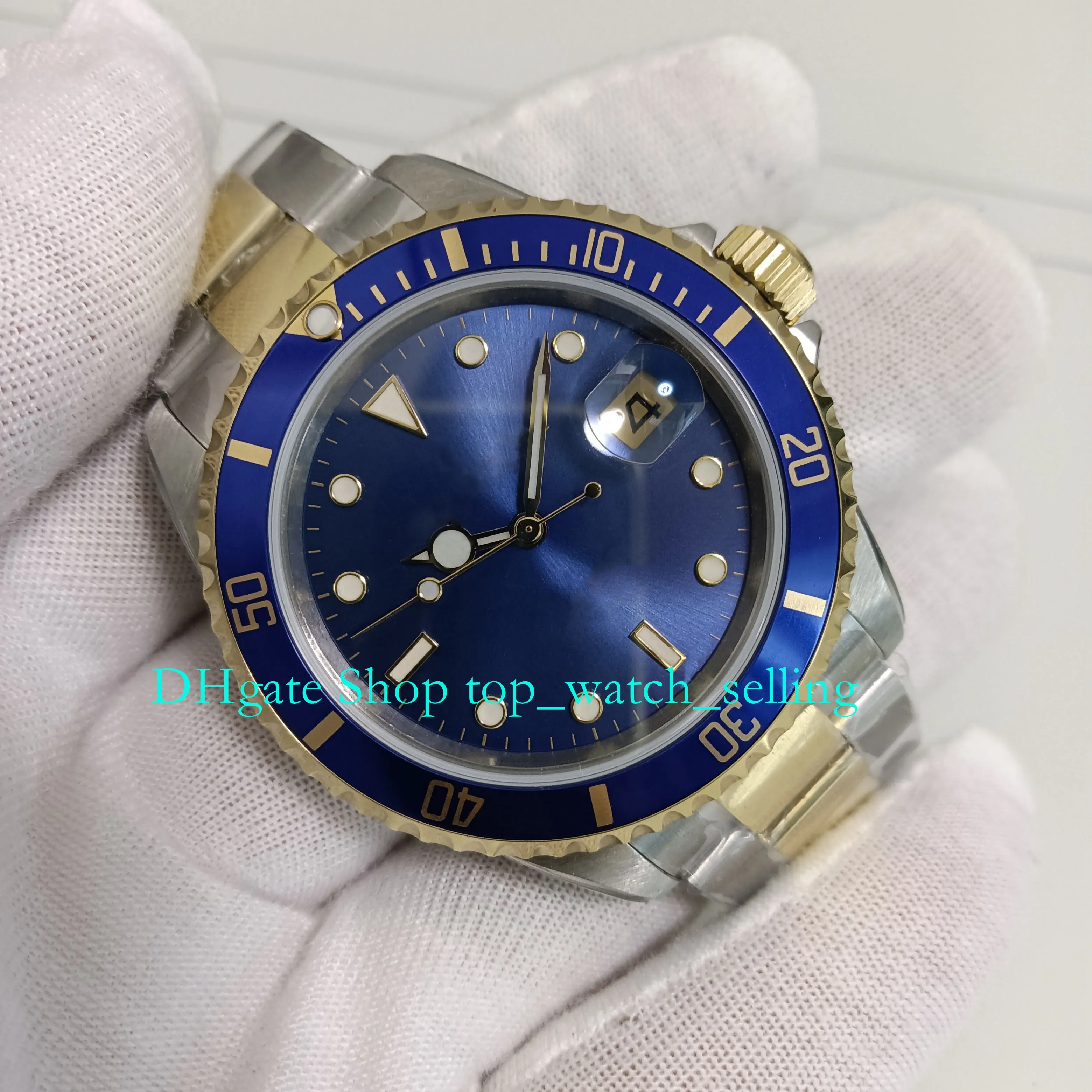 Vintage Watches for Mens 40mm Blue Dial Date Two-Tone Gold Steel Bracelet BPf Cal.2813 Movement Men's Antique Watch Old Style