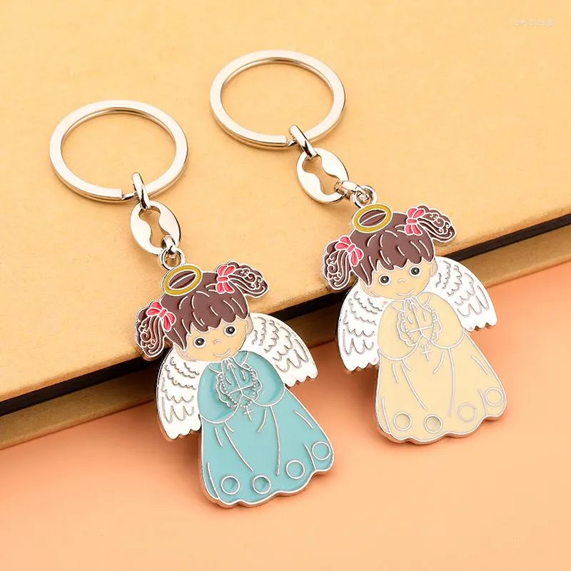 Porte-clés catholique en métal émail pendentif porte-clés ange charmes porte-clés porte-anneau porte-clés femmes hommes souvenirs bijoux accessoires