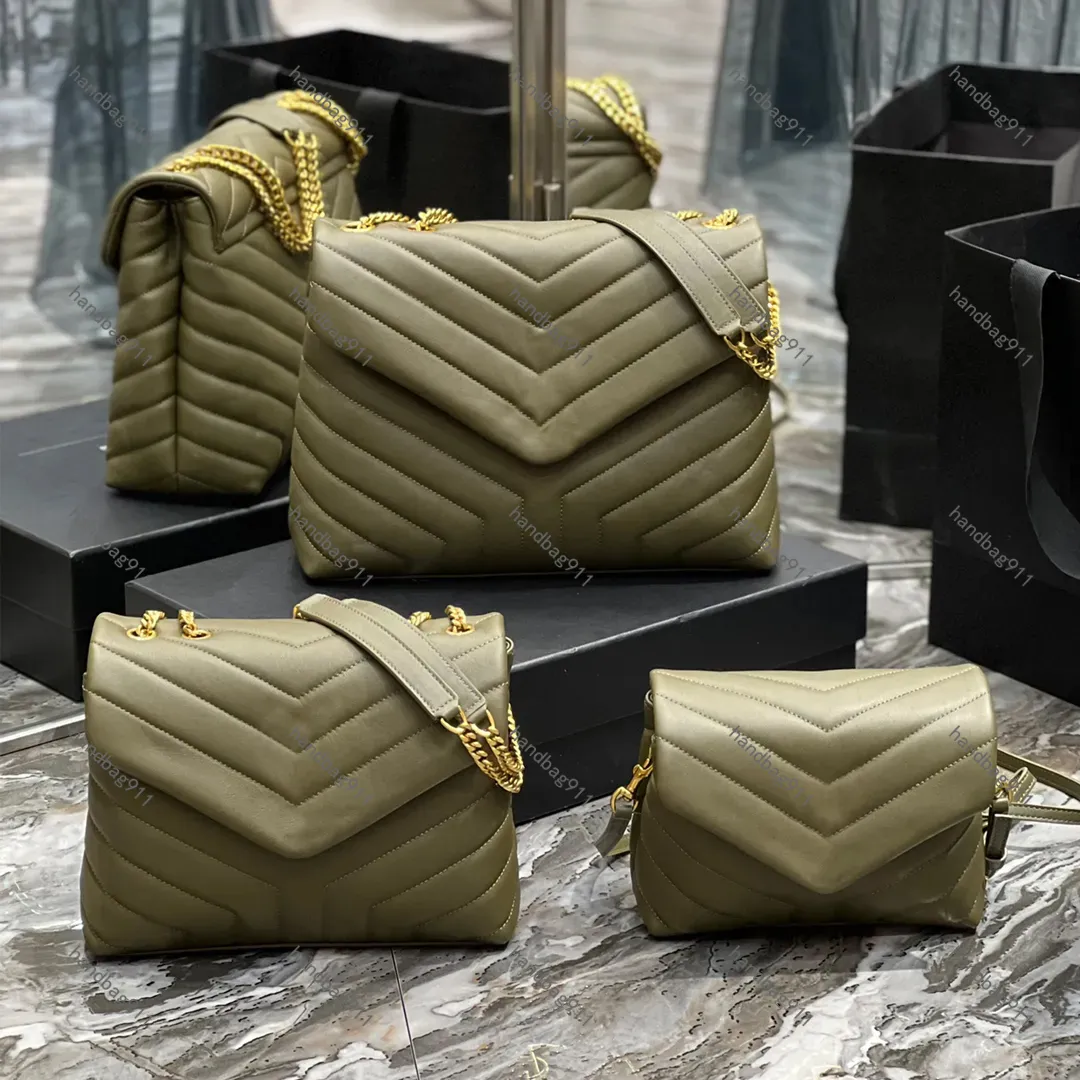 Bolsa de design de luxo de qualidade superior Loulou Bolsa acolchoada com aba feminina Bolsa envelope de couro real Bolsa tiracolo acolchoada Bolsa tiracolo acolchoada de couro de bezerro Bolsa de ombro corrente com ferragens douradas